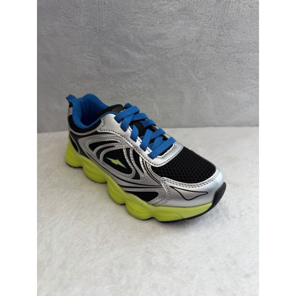 Avia Boys Size 1 Athletic Sneakers Black Silver Neon Green Memory Foam